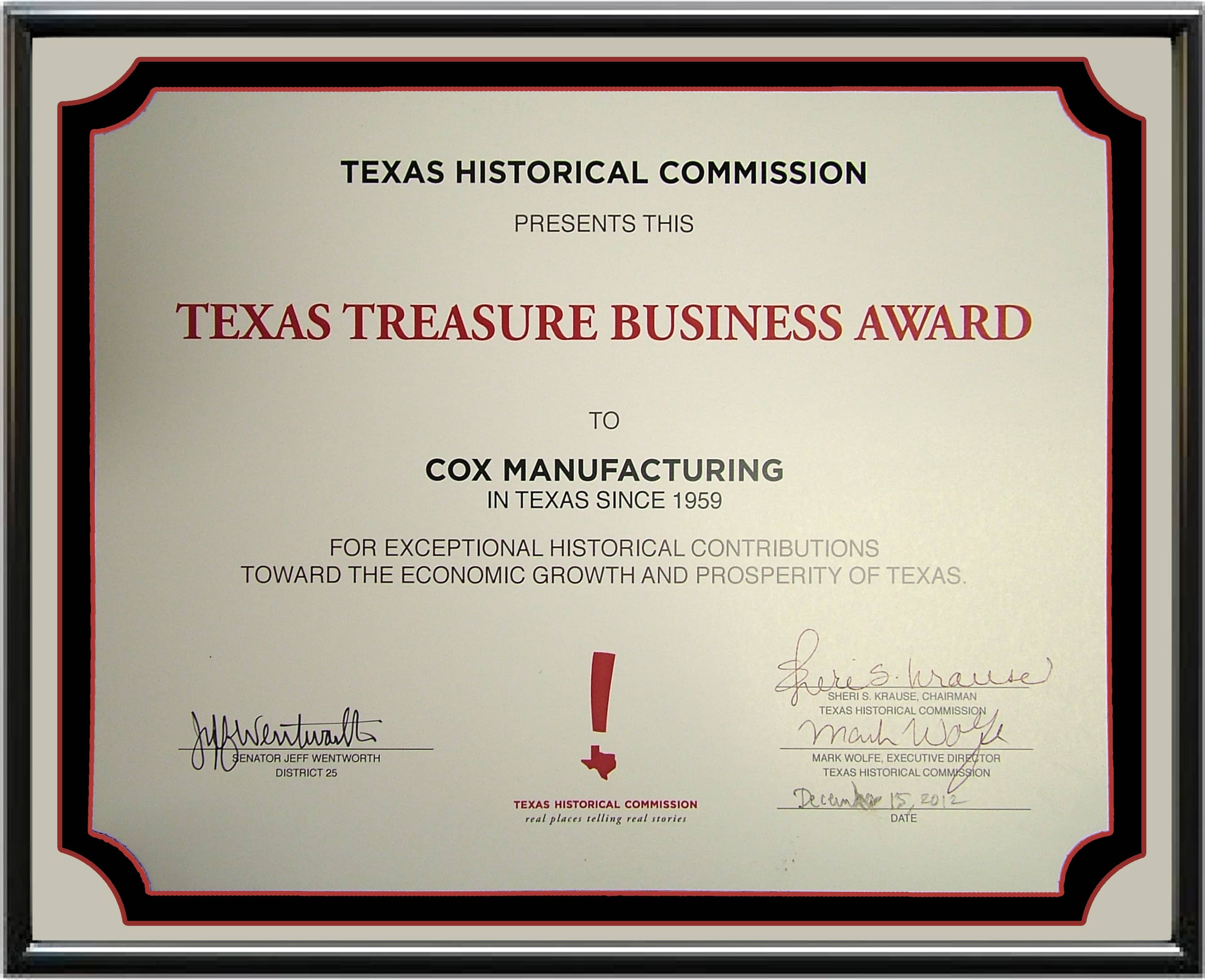 Cox Manufacturing Texas Treasure Business Award